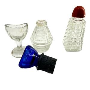 Vintage Glass Cruet Sugar Shaker Lot Cobalt Pour Spout Condiment Set